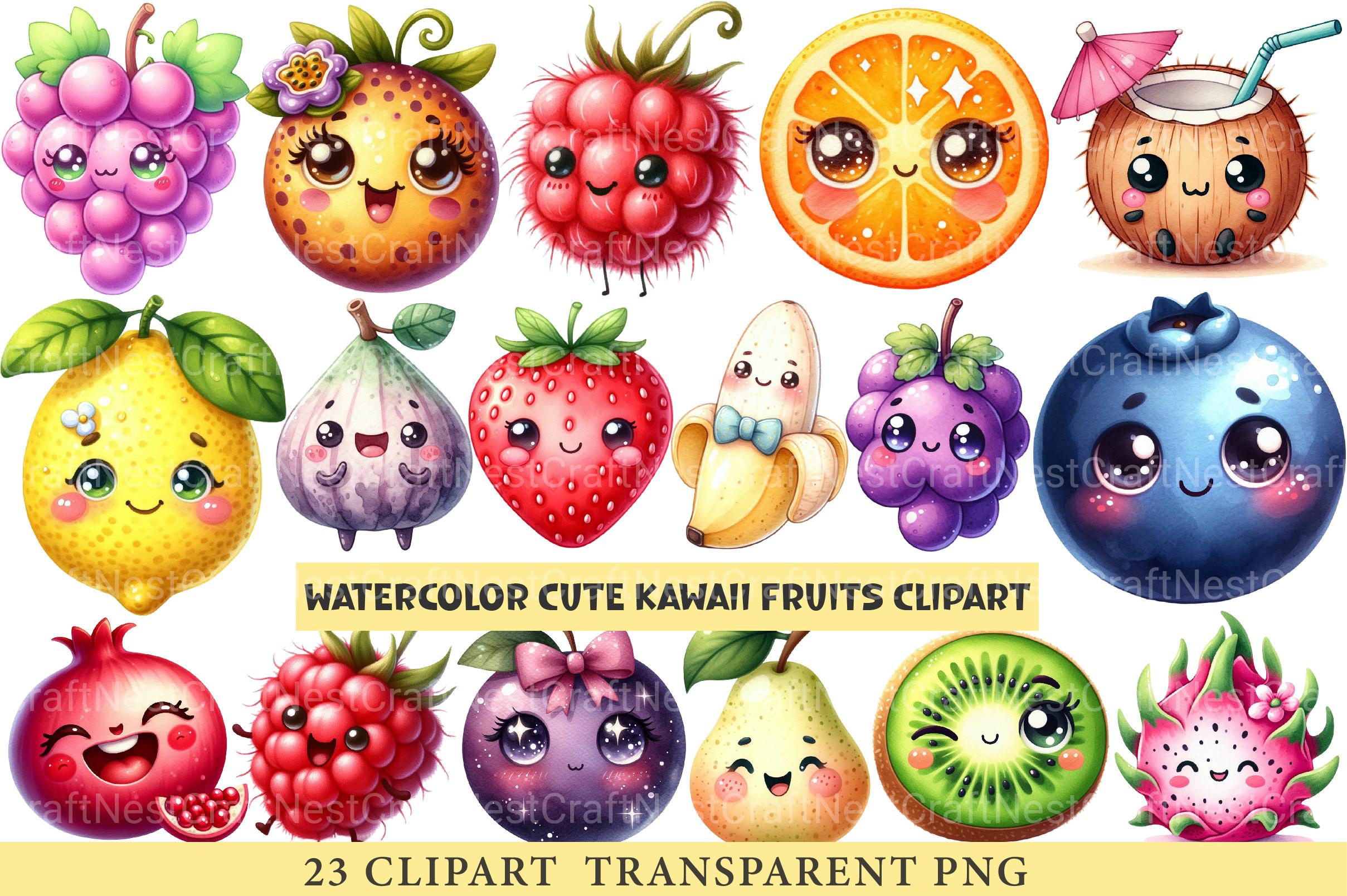 Cute Kawaii Fruits Clipart - CraftNest - Digital Crafting and Art