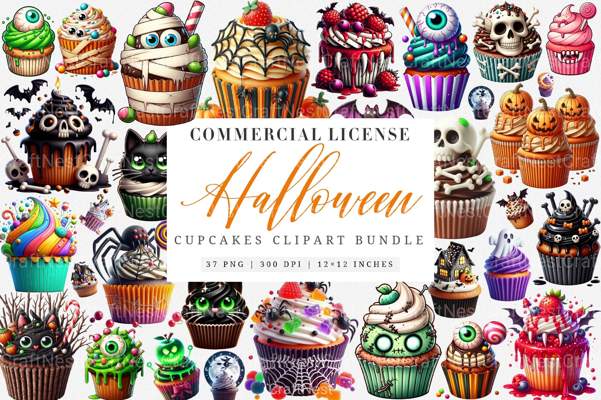 Spooky Sweet Halloween Cupcakes Clipart Bundle - CraftNest - Digital Crafting and Art