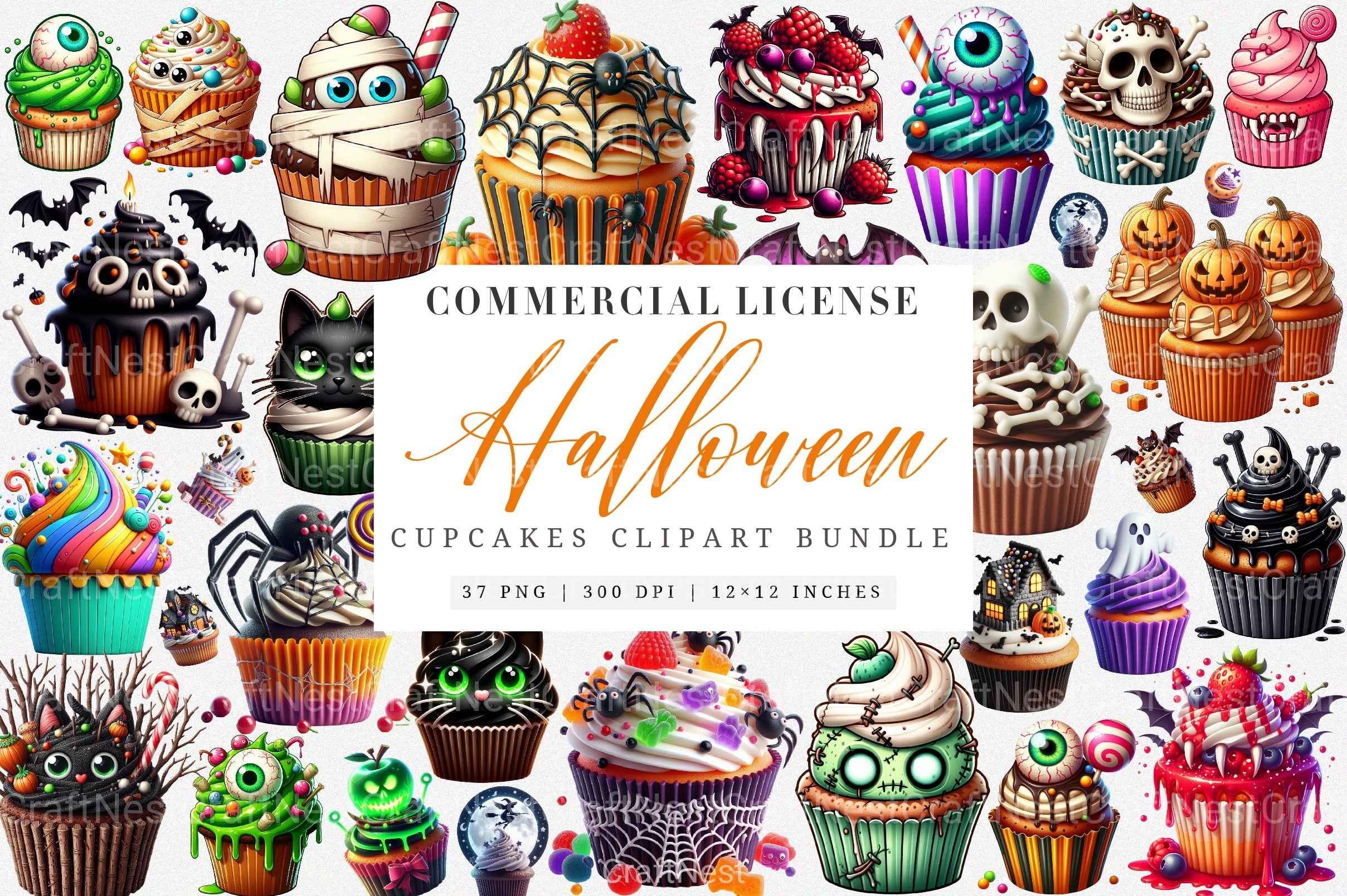 Spooky Sweet Halloween Cupcakes Clipart Bundle - CraftNest - Digital Crafting and Art