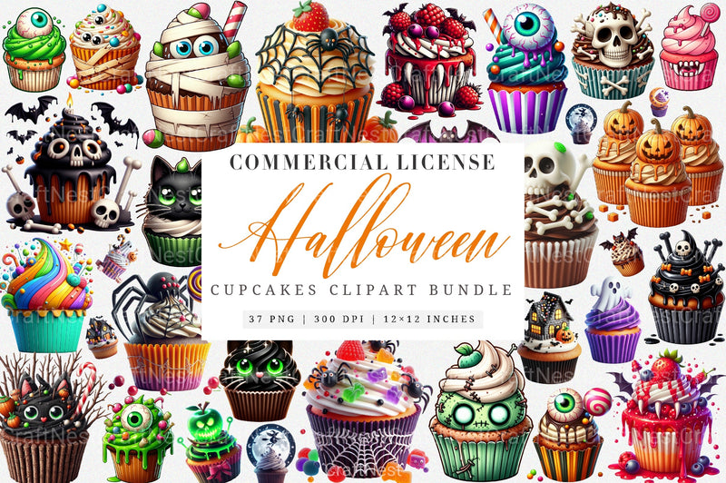 Spooky Sweet Halloween Cupcakes Clipart Bundle - CraftNest - Digital Crafting and Art