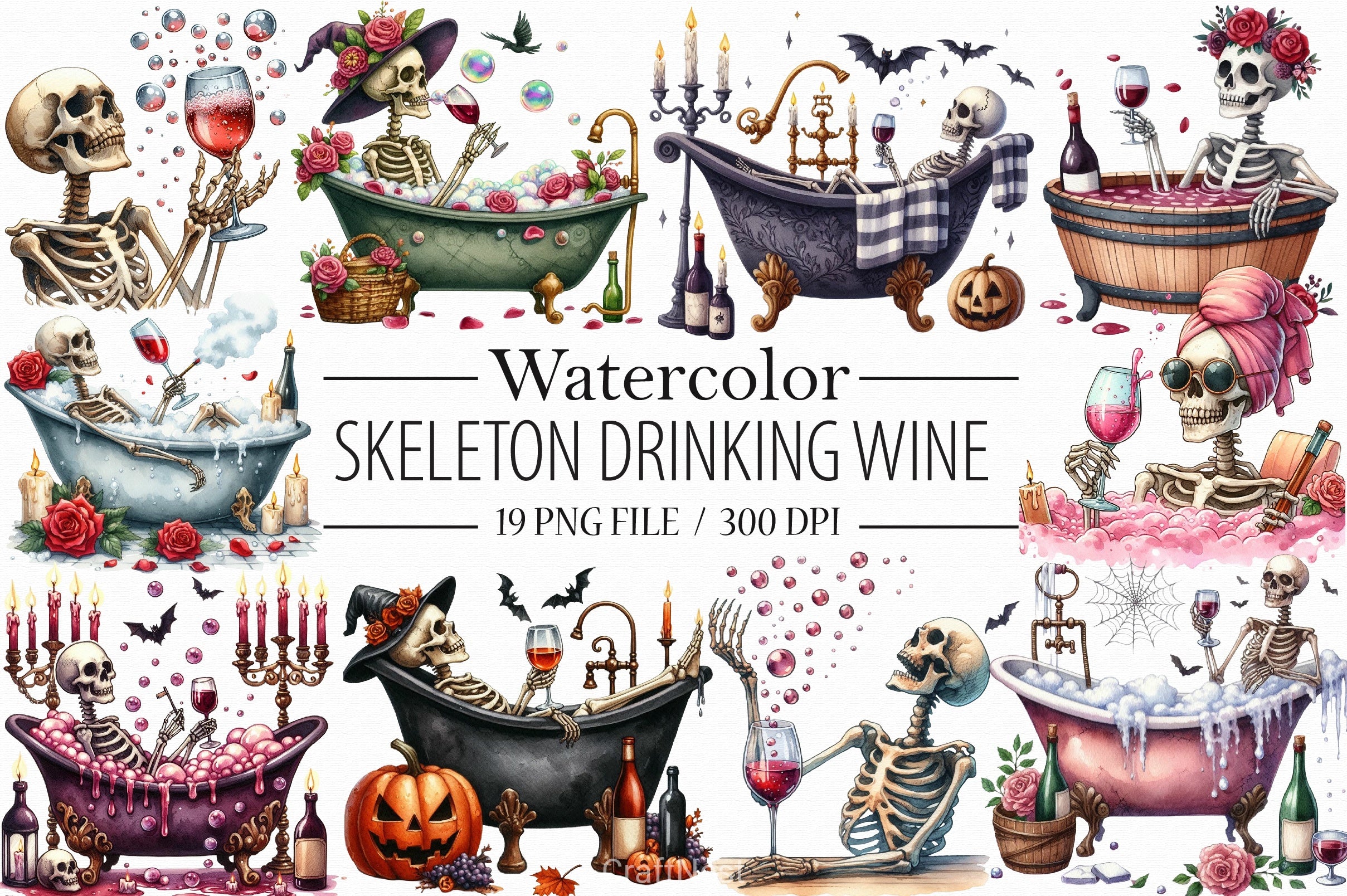 Skeleton Wine Clipart Bundle - CraftNest - Digital Crafting and Art