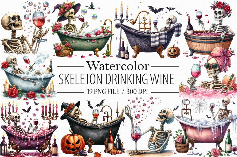 Skeleton Wine Clipart Bundle - CraftNest - Digital Crafting and Art