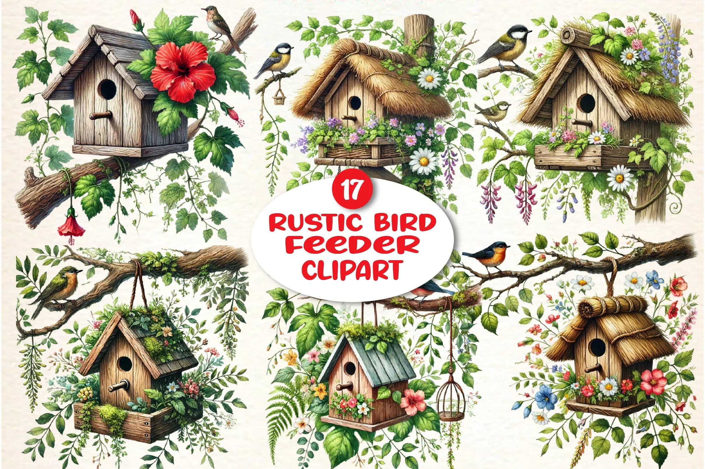 Rustic Bird Feeder Clipart Bundle - CraftNest - Digital Crafting and Art