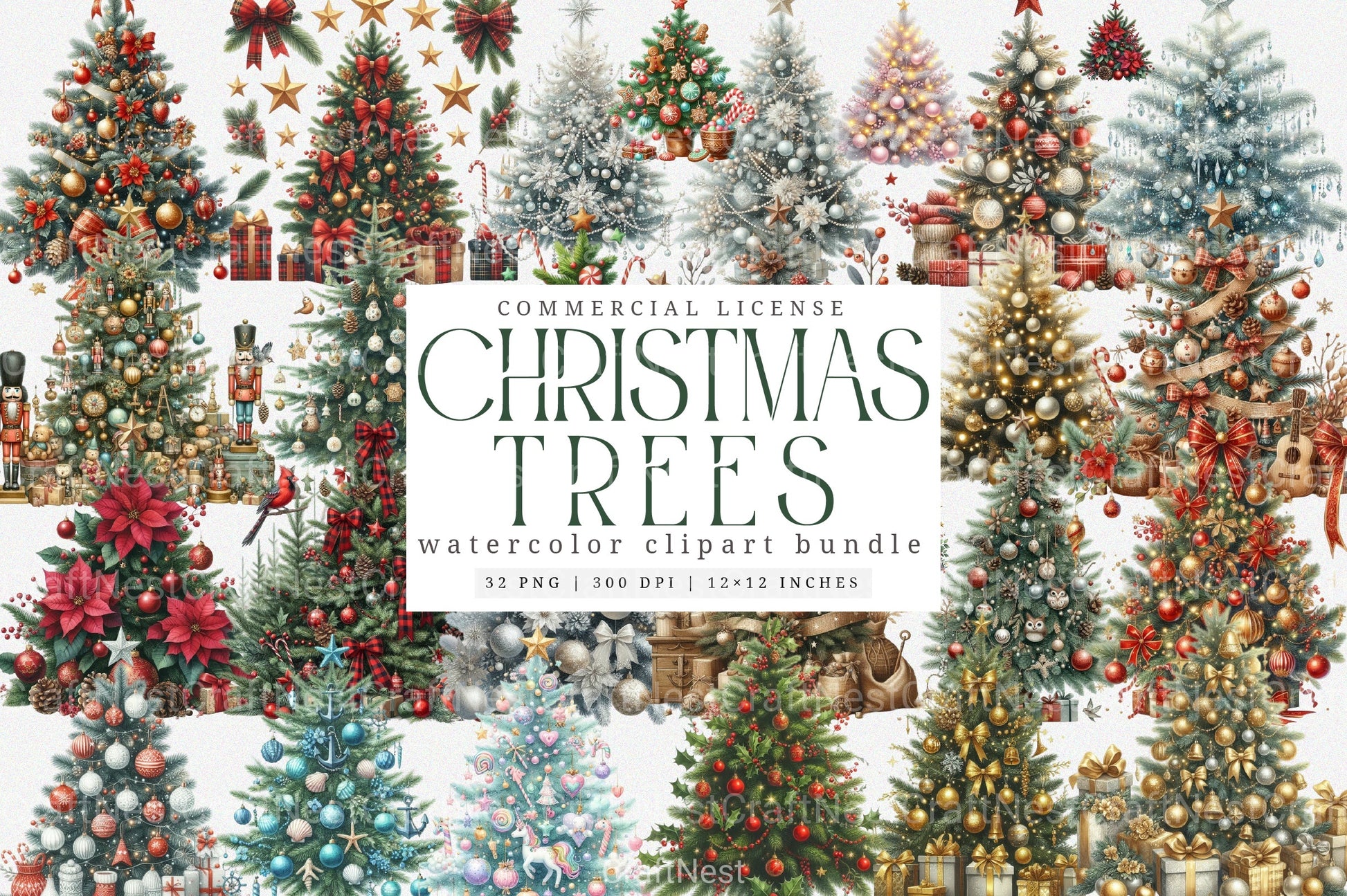 Festive Christmas Tree Clipart Bundle 2 - CraftNest - Digital Crafting and Art