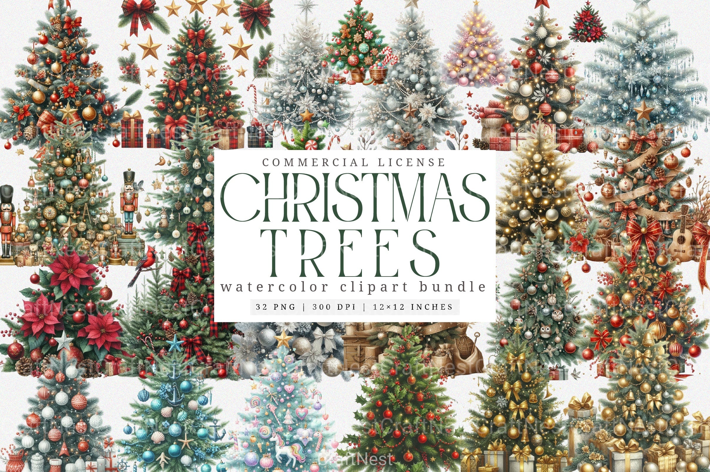 Festive Christmas Tree Clipart Bundle 2 - CraftNest - Digital Crafting and Art