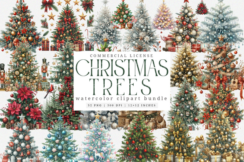 Festive Christmas Tree Clipart Bundle 2 - CraftNest - Digital Crafting and Art