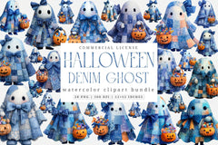 Halloween Blue Denim Ghost Clipart Bundle - CraftNest - Digital Crafting and Art