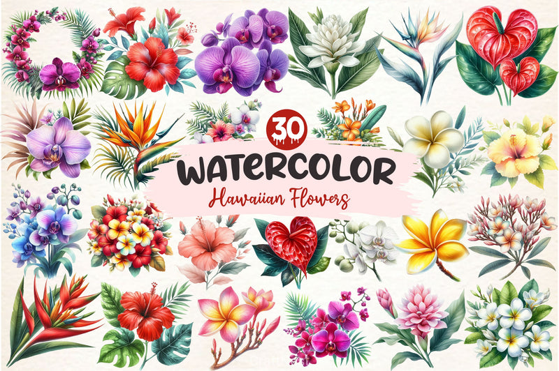 Hawaiian Flowers Clipart Bundle - CraftNest - Digital Crafting and Art