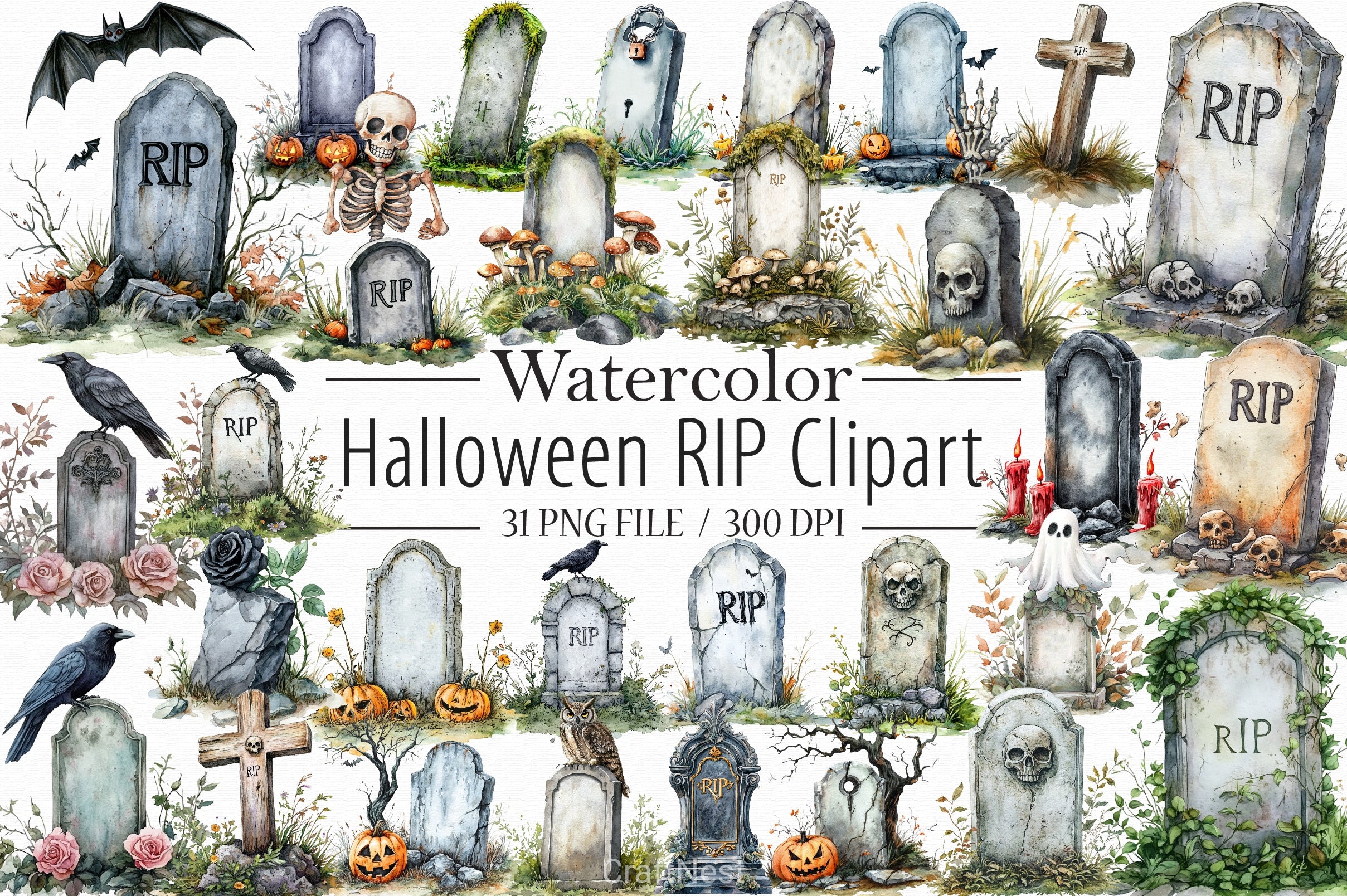 Halloween RIP Clipart Bundle - CraftNest - Digital Crafting and Art