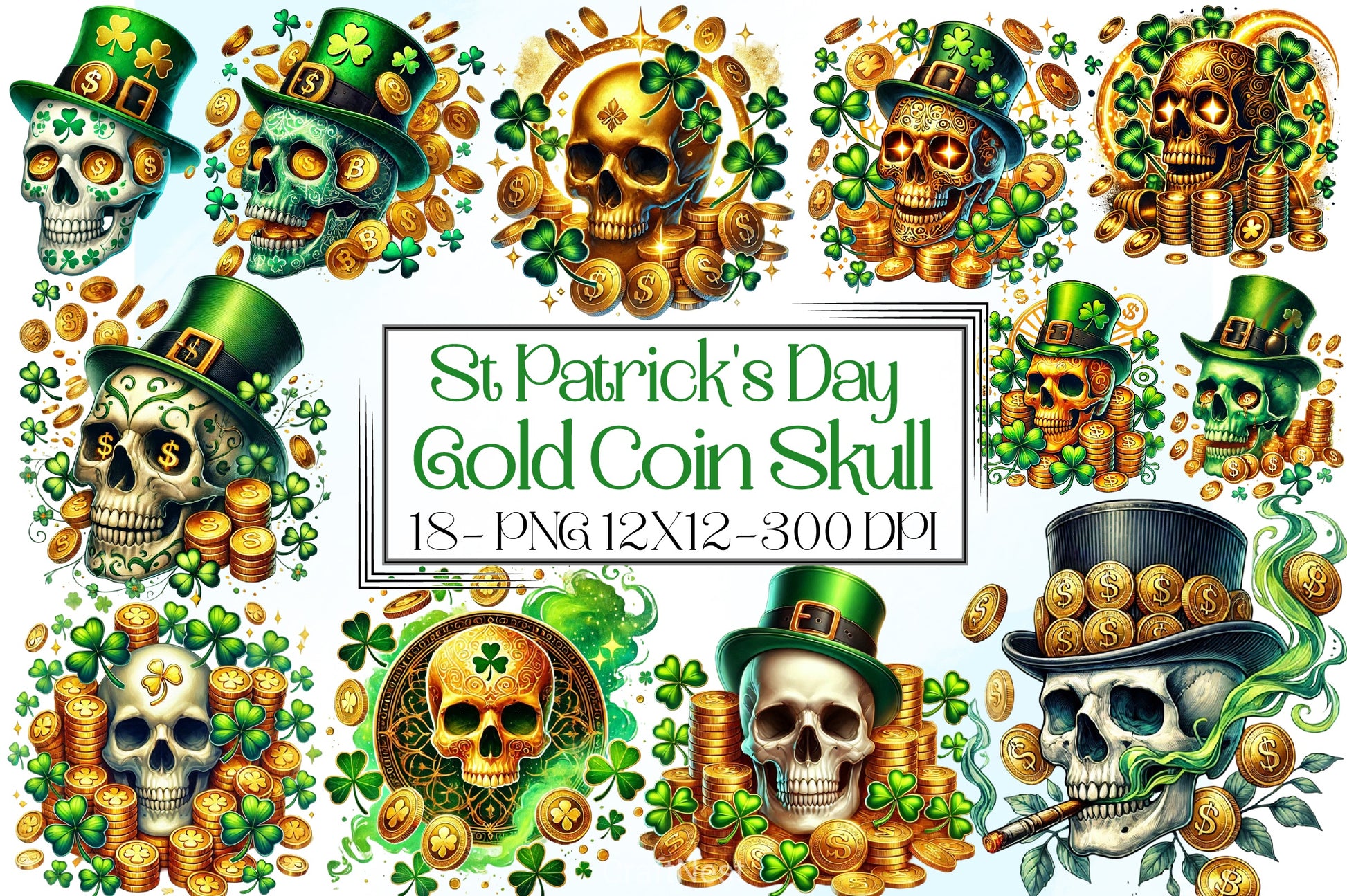 St Patrick Gold Coin Skull Clipart Bundle - CraftNest - Digital Crafting and Art