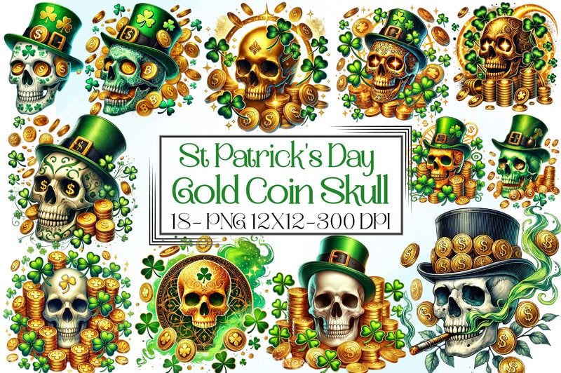 St Patrick Gold Coin Skull Clipart Bundle - CraftNest - Digital Crafting and Art