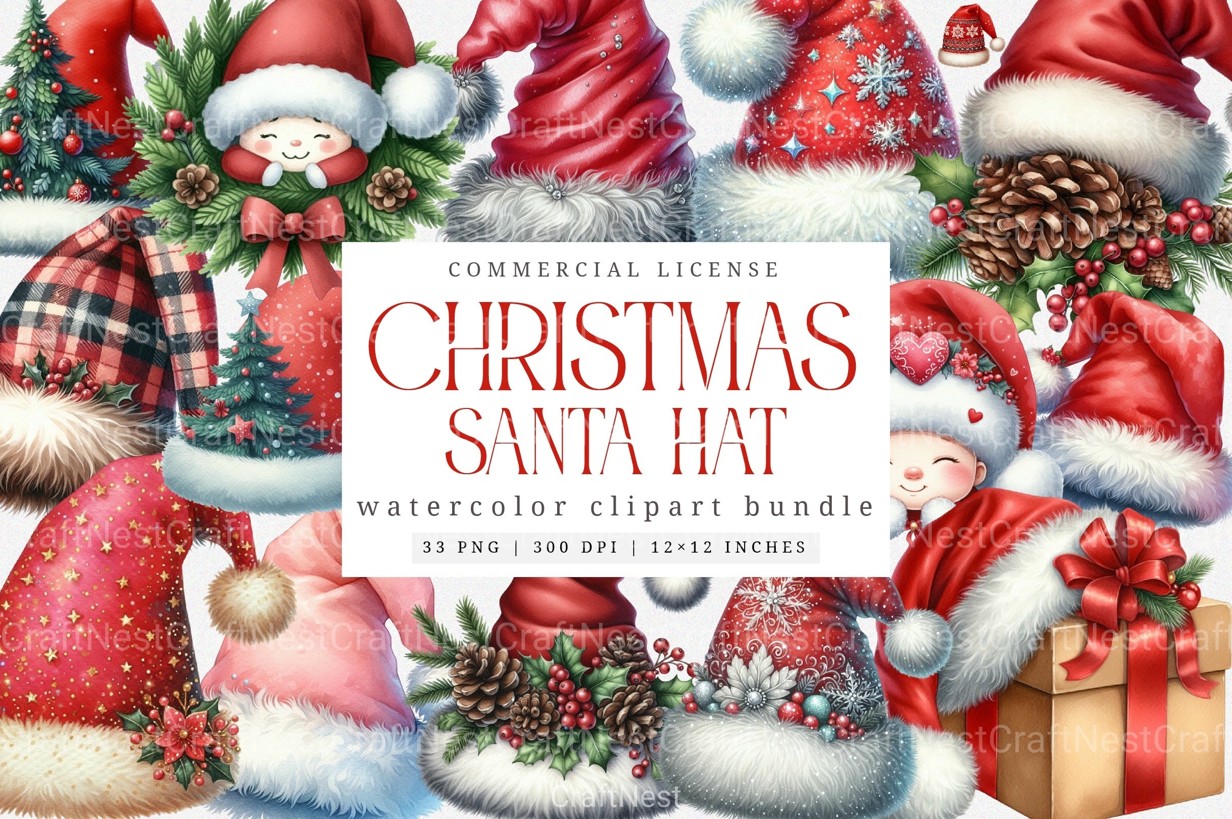 Santa Hat Christmas Decoration Clipart Bundle - CraftNest - Digital Crafting and Art