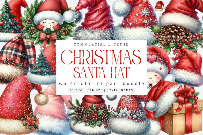 Santa Hat Christmas Decoration Clipart Bundle - CraftNest - Digital Crafting and Art