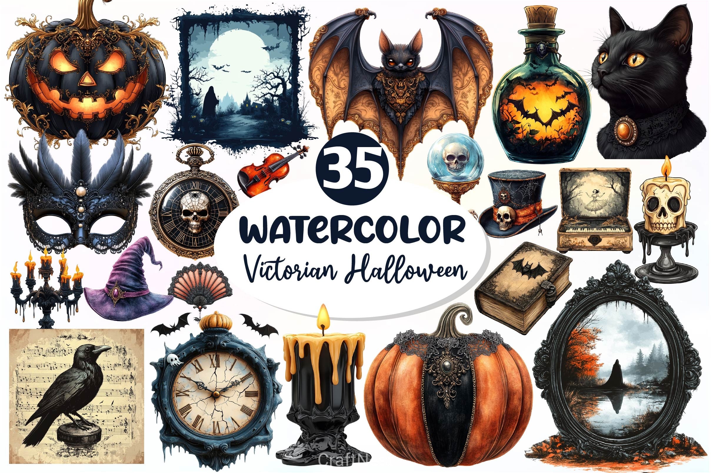 Victorian Halloween Clipart Bundle - CraftNest - Digital Crafting and Art