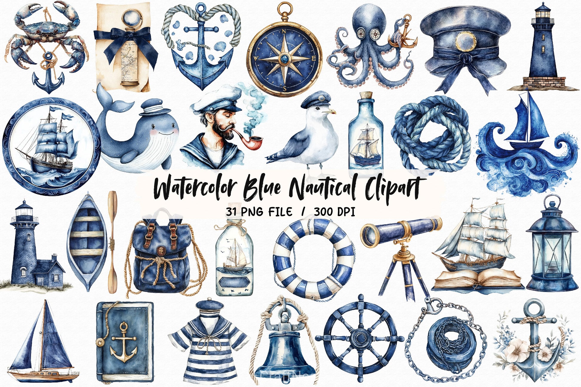 Blue Nautical Clipart Bundle  7 - CraftNest - Digital Crafting and Art