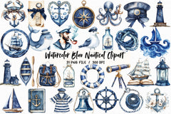 Blue Nautical Clipart Bundle  7 - CraftNest - Digital Crafting and Art