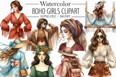 Boho Girls Clipart Bundle - CraftNest - Digital Crafting and Art