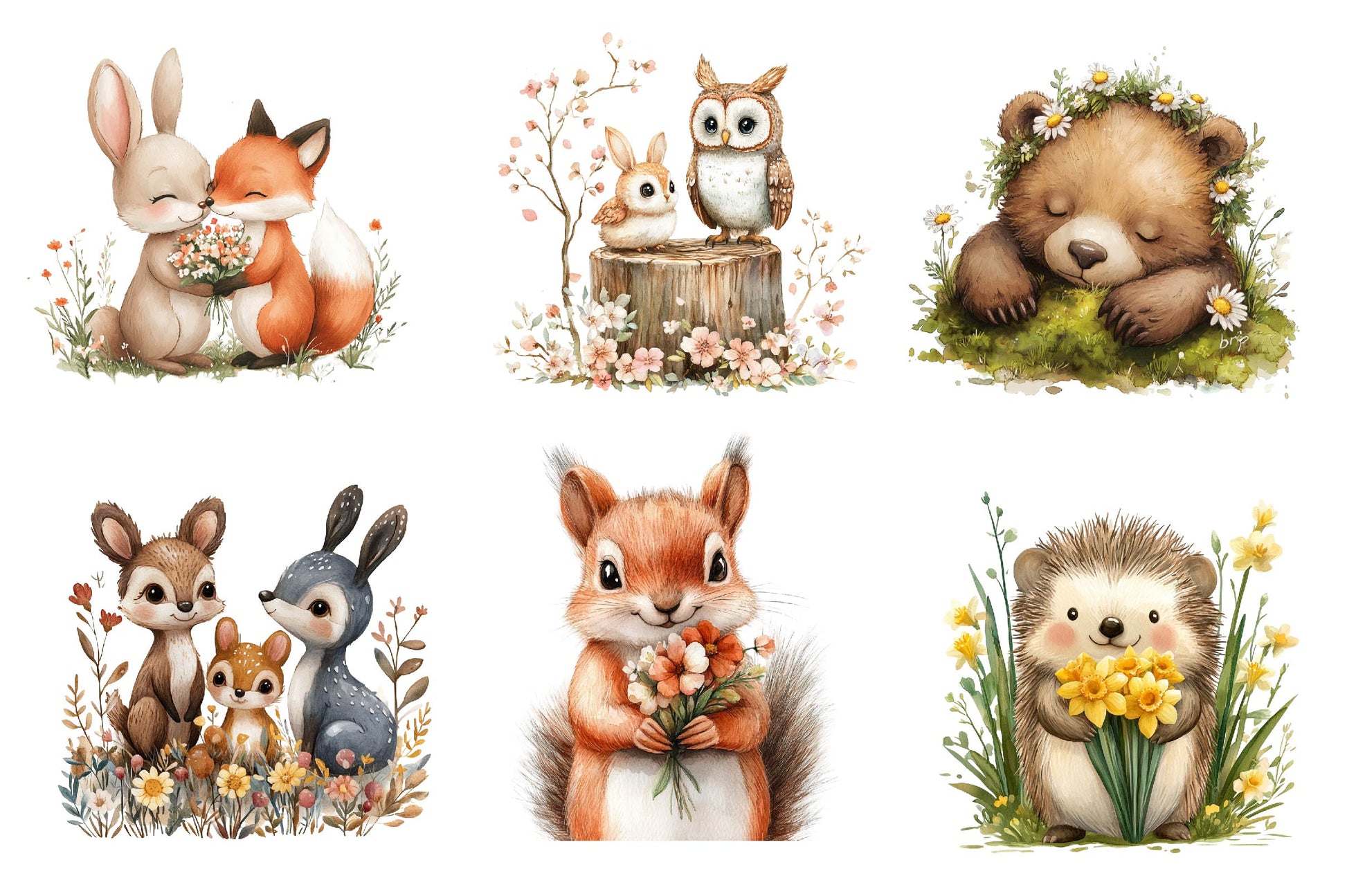 Woodland Spring Floral Cute Animal Clipart Bundle - CraftNest - Digital Crafting and Art