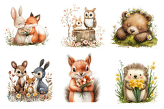 Woodland Spring Floral Cute Animal Clipart Bundle - CraftNest - Digital Crafting and Art