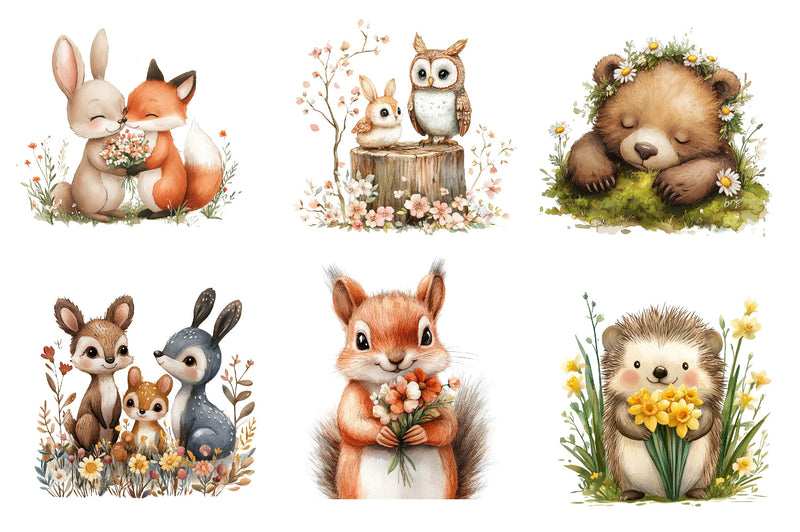 Woodland Spring Floral Cute Animal Clipart Bundle - CraftNest - Digital Crafting and Art