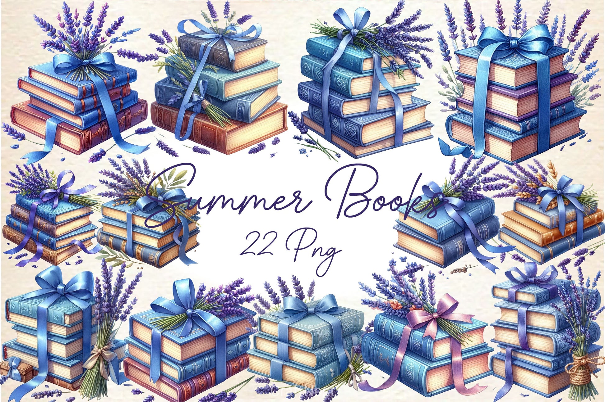 Summer Lavender Books Clipart Bundle - CraftNest - Digital Crafting and Art