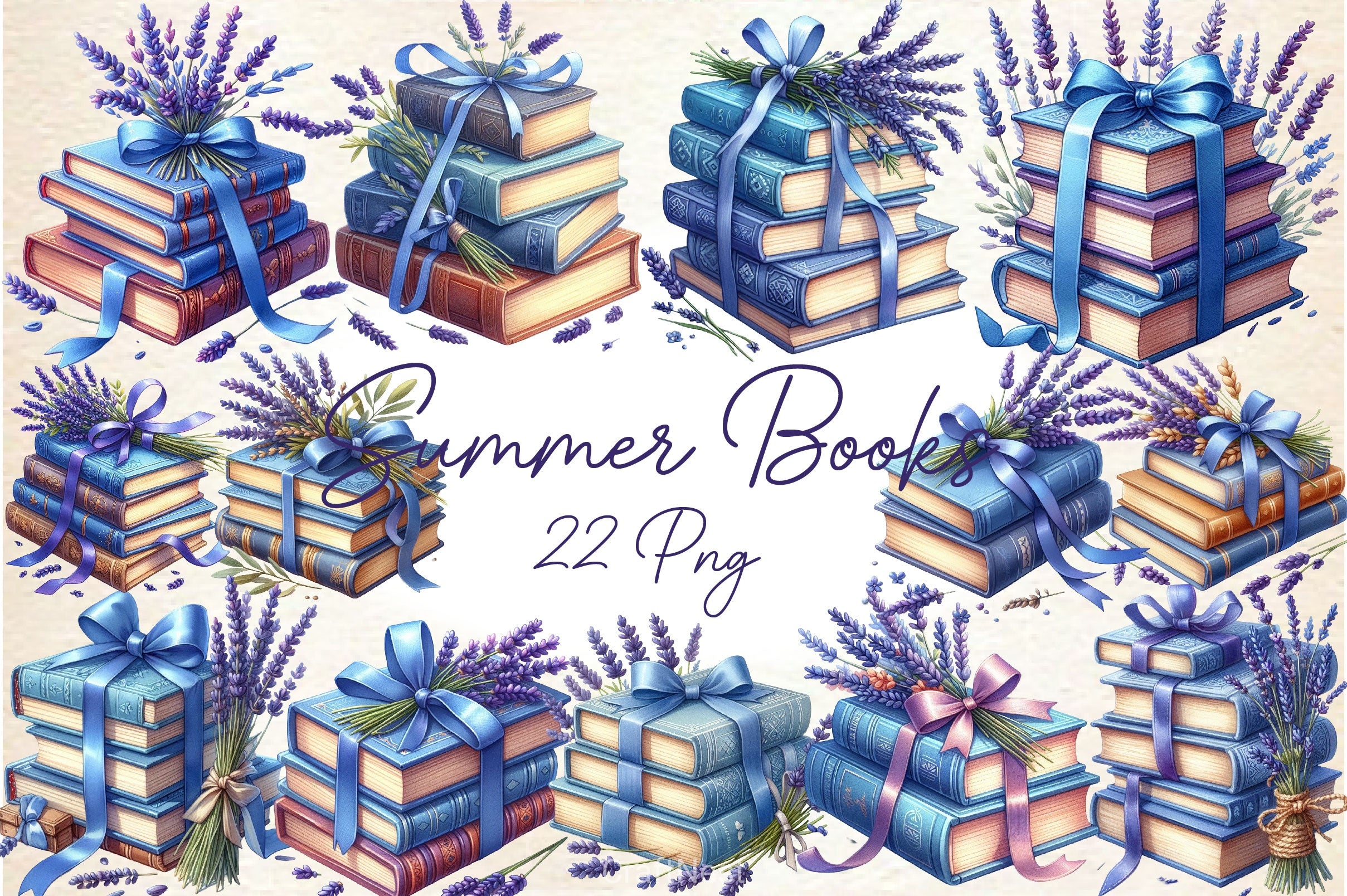 Summer Lavender Books Clipart Bundle - CraftNest - Digital Crafting and Art