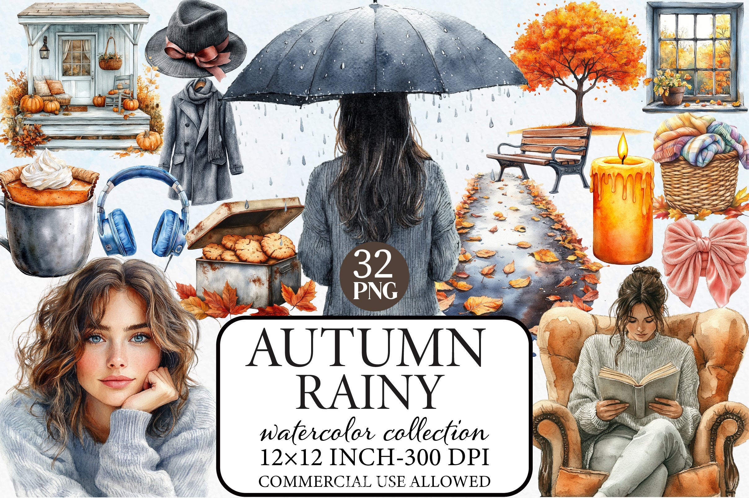 Rainy Autumn Clipart Bundle - CraftNest - Digital Crafting and Art