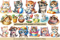 Cute Summer Kittens Clipart Bundle - CraftNest - Digital Crafting and Art