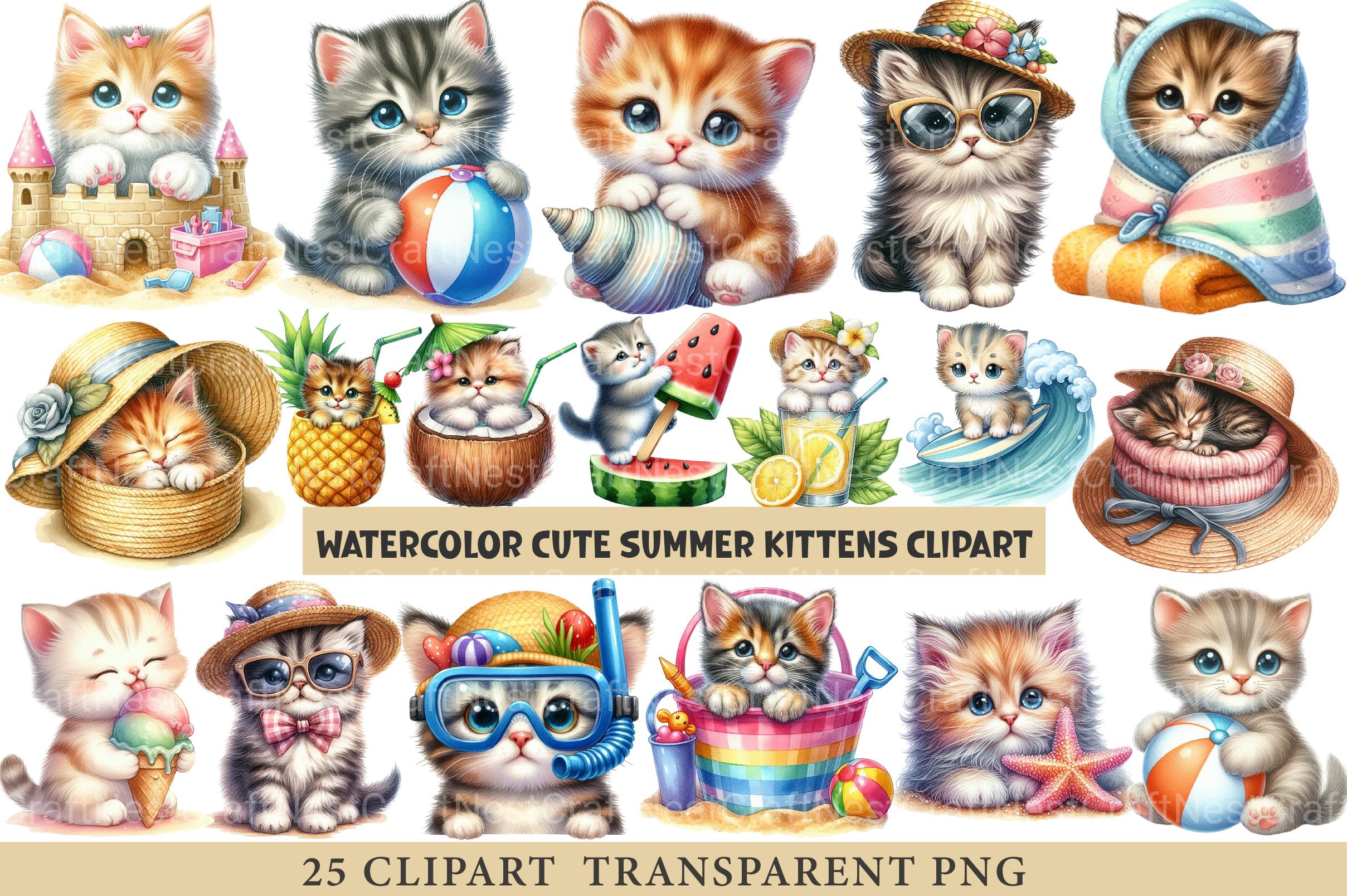 Cute Summer Kittens Clipart Bundle - CraftNest - Digital Crafting and Art