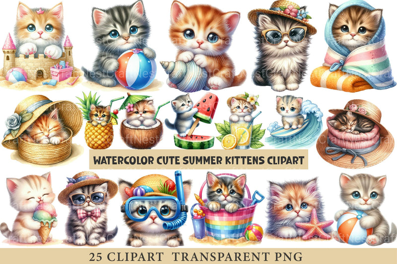 Cute Summer Kittens Clipart Bundle - CraftNest - Digital Crafting and Art