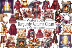 Burgundy Autumn Clipart Bundle - CraftNest - Digital Crafting and Art