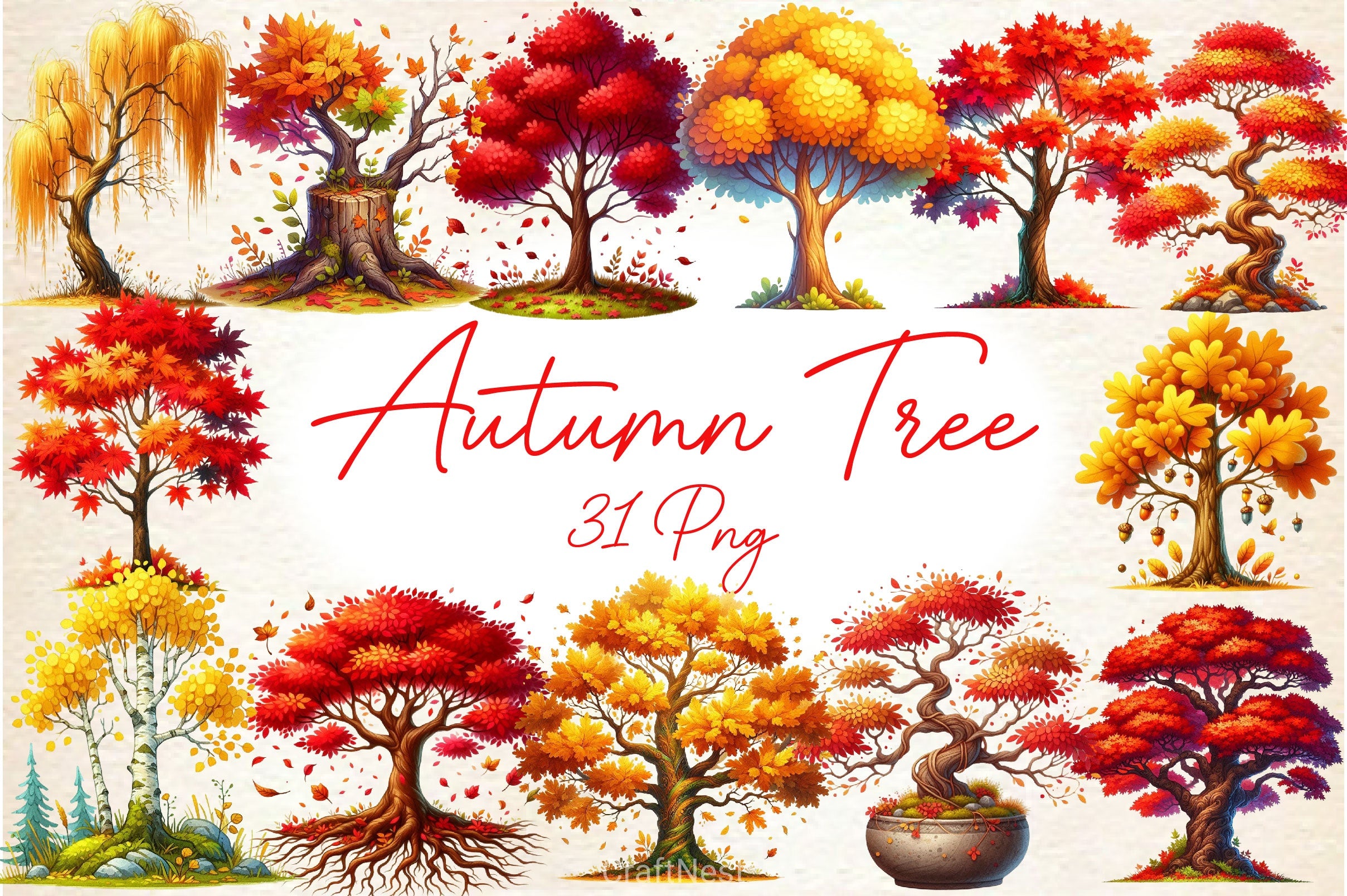 Autumn Tree Clipart Bundle 2 - CraftNest - Digital Crafting and Art