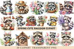 Spring Cute Raccoon Clipart - CraftNest - Digital Crafting and Art