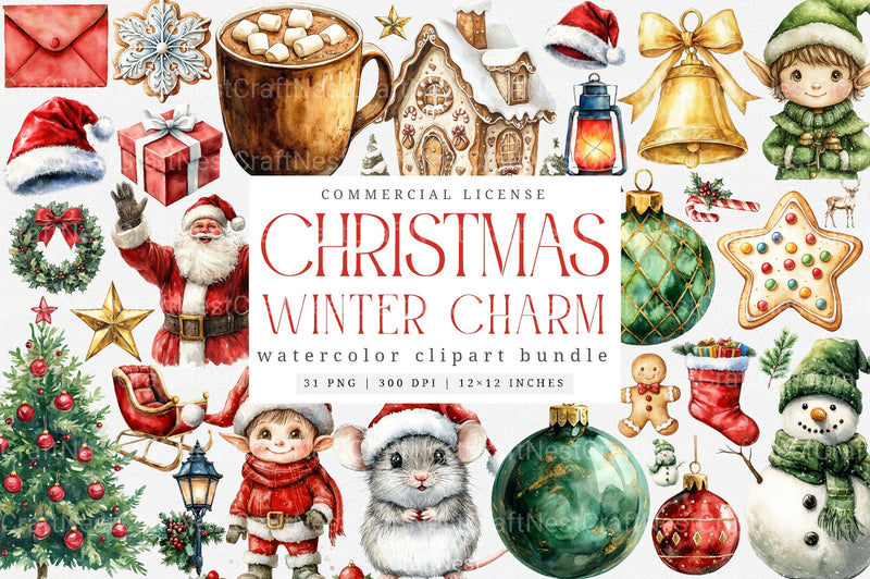 Timeless Winter Charm Christmas Collection Clipart Bundle - CraftNest - Digital Crafting and Art