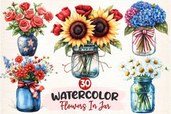 Flowers In Jar 4th Of July Clipart Bundle - CraftNest - Digital Crafting and Art