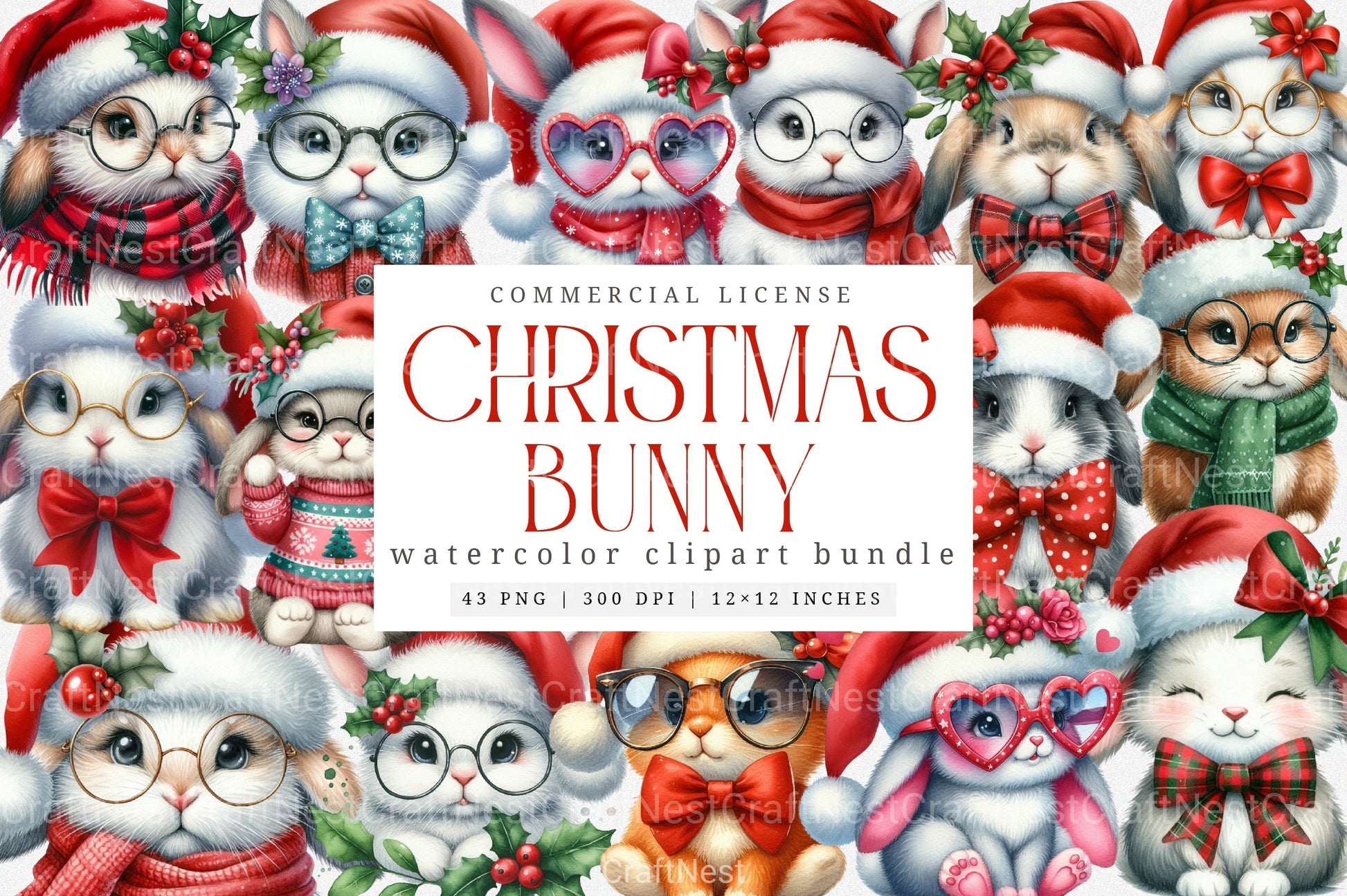 Christmas Bunny Clipart Bundle - CraftNest - Digital Crafting and Art