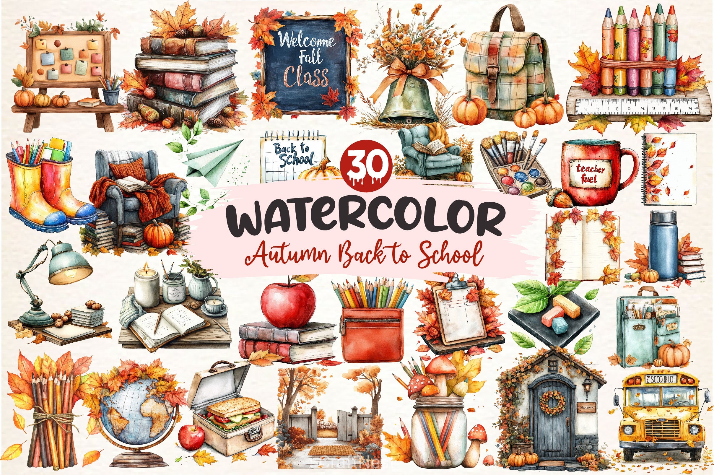Autumn Back To School Clipart Bundle 2 - CraftNest - Digital Crafting and Art