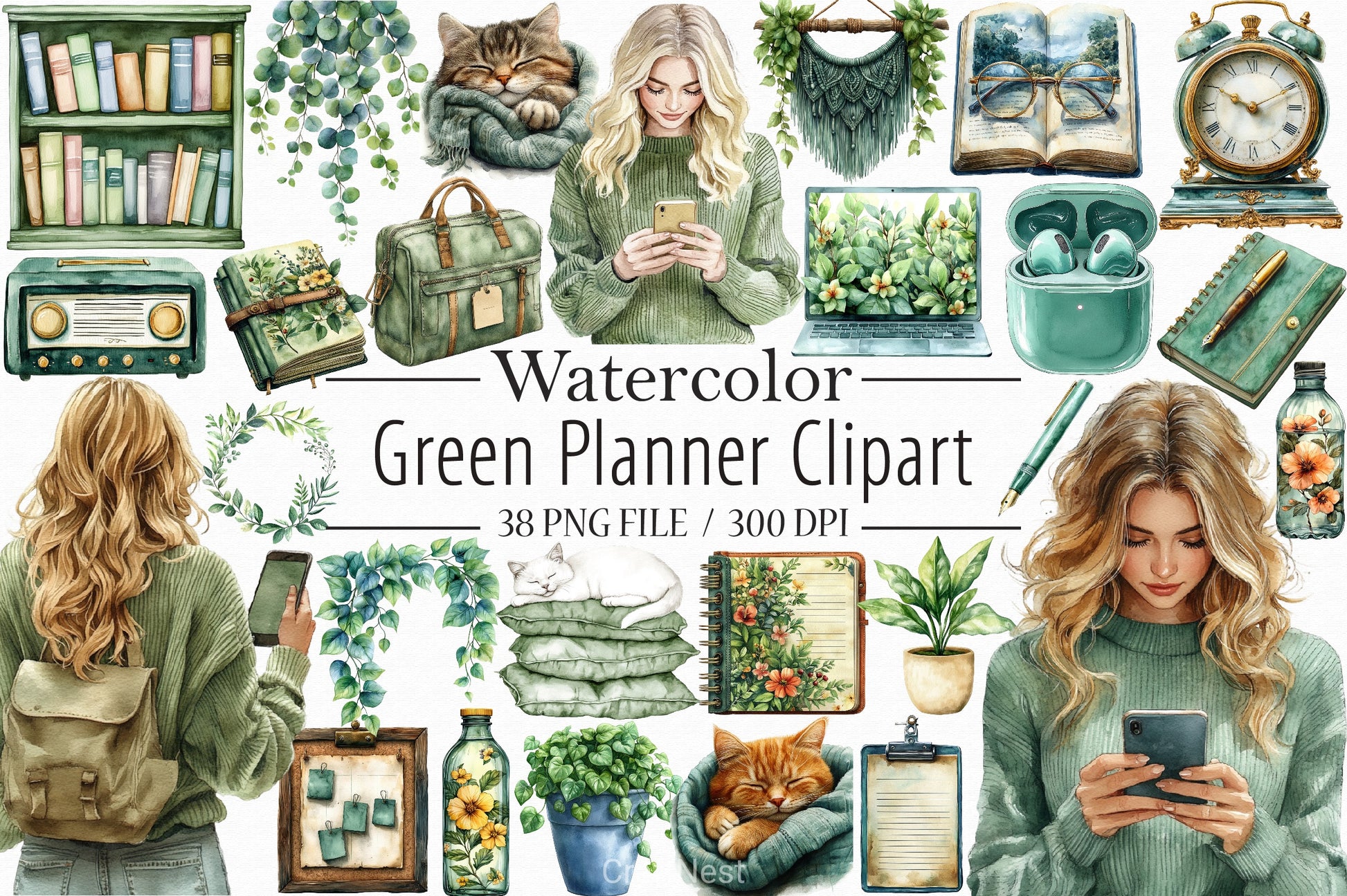 Green Planner Clipart Bundle - CraftNest - Digital Crafting and Art