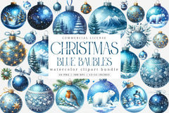 Blue Baubles Christmas Tree Ornaments Clipart Bundle - CraftNest - Digital Crafting and Art