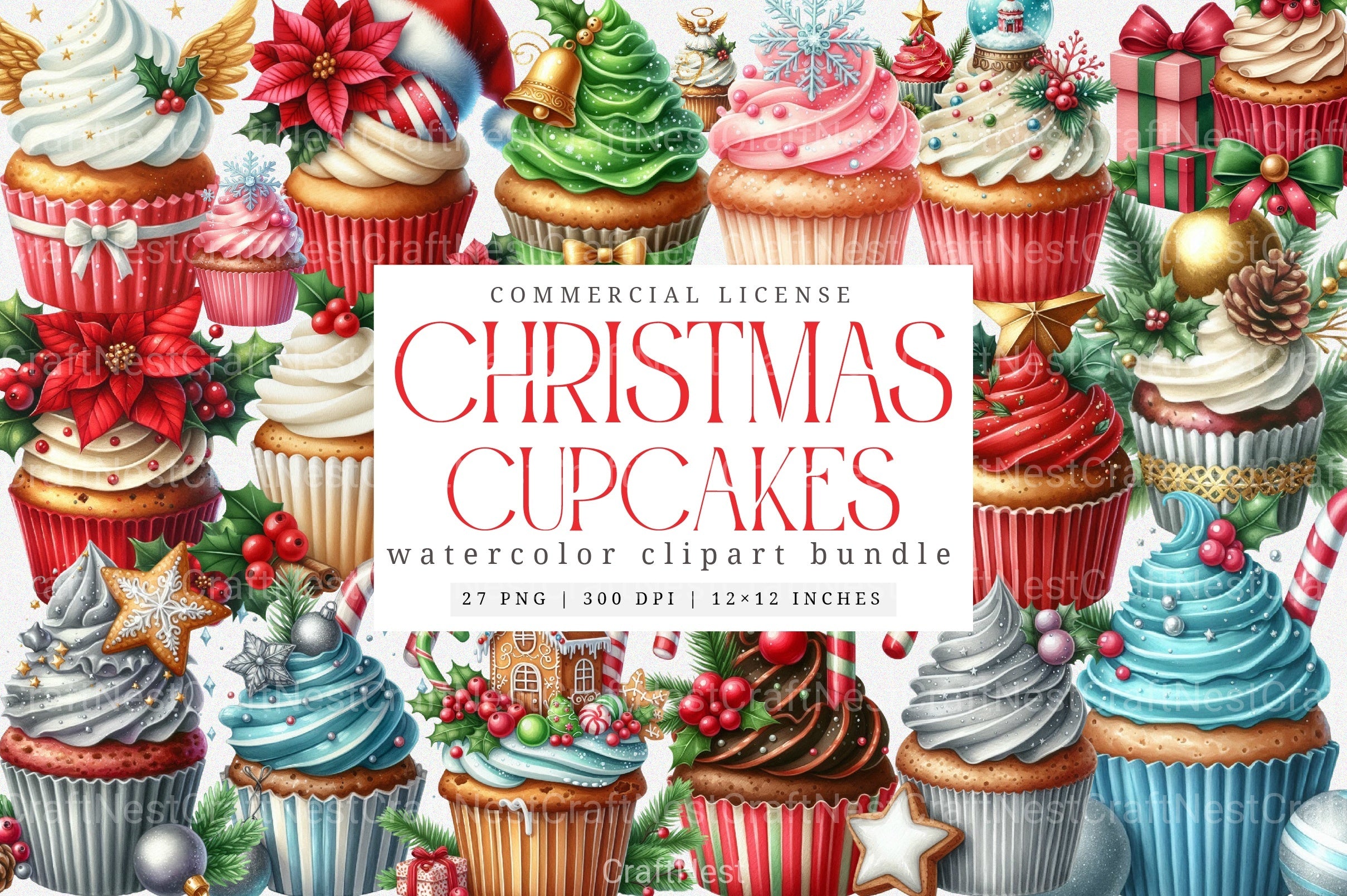 Christmas Cupcakes & Sweets Clipart Bundle - CraftNest - Digital Crafting and Art