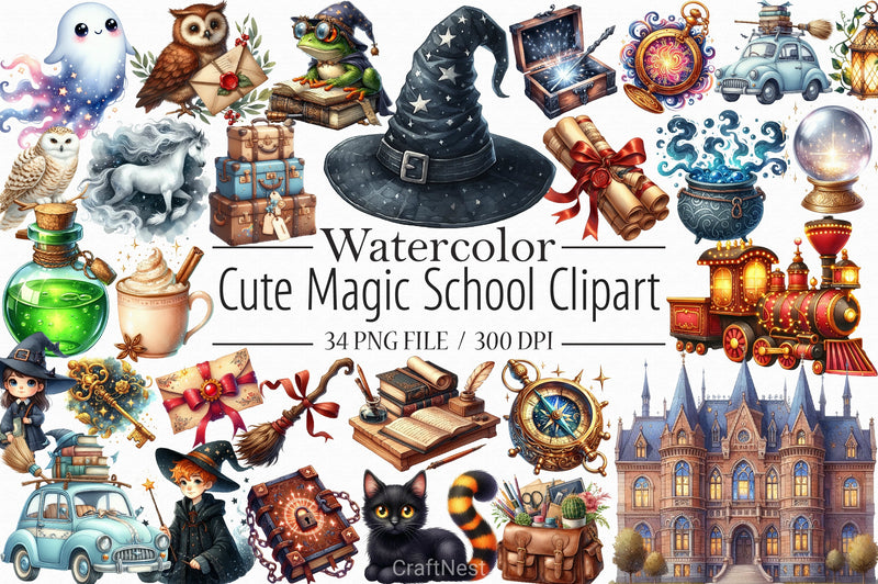 Cute Magic School Clipart Bundle - CraftNest - Digital Crafting and Art