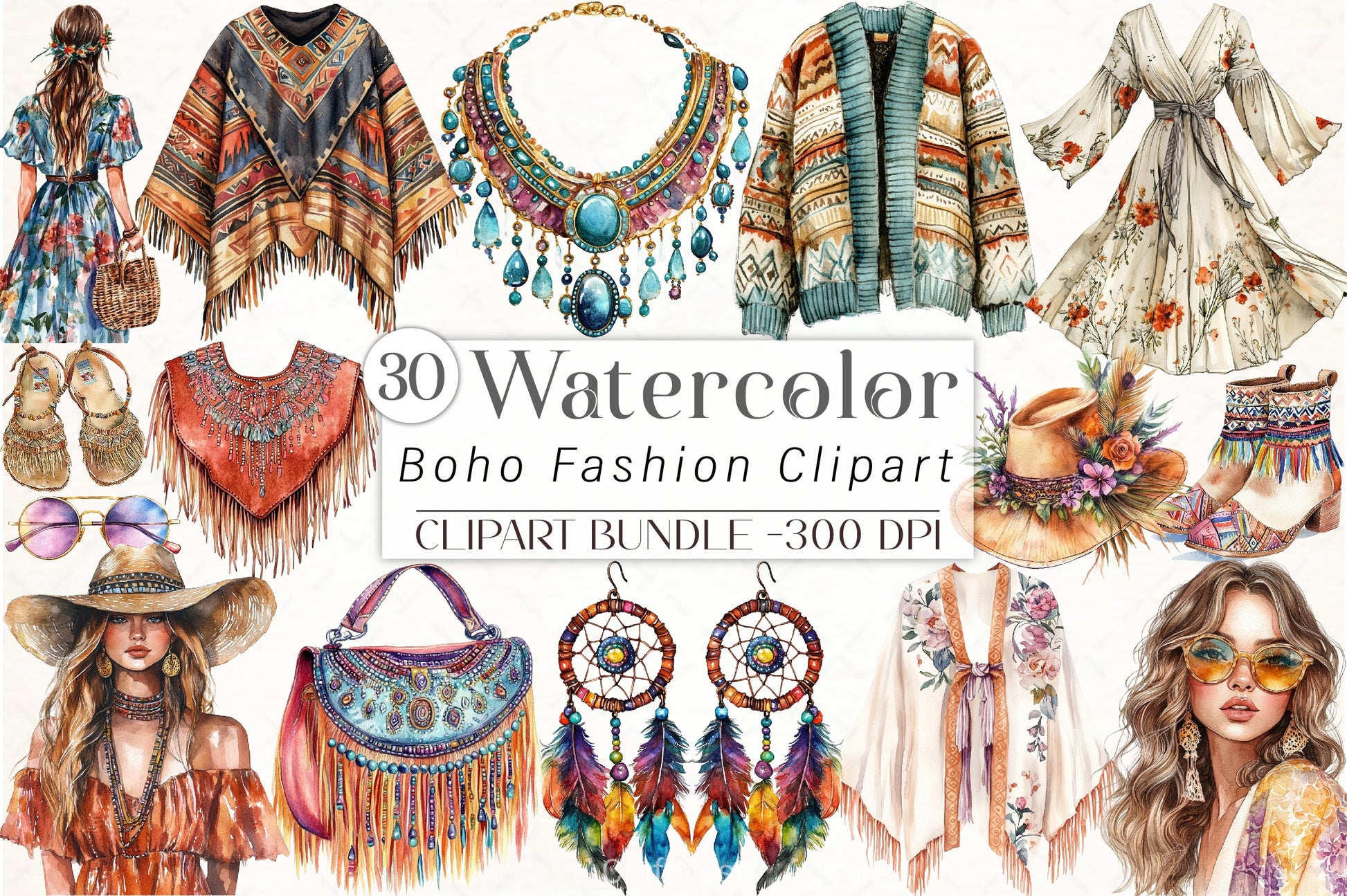 Boho Fashion Clipart Bundle - CraftNest - Digital Crafting and Art