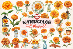 Fall Marigold Clipart Bundle 2 - CraftNest - Digital Crafting and Art