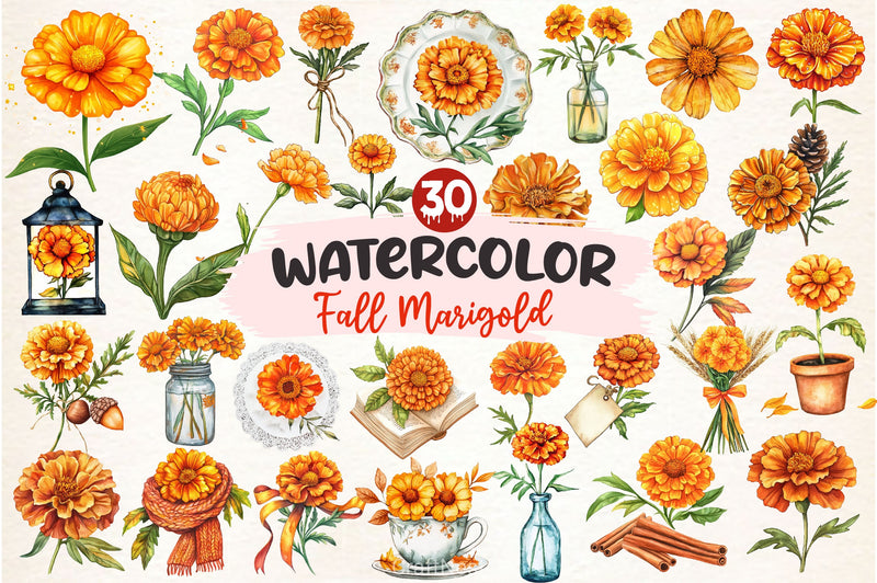 Fall Marigold Clipart Bundle 2 - CraftNest - Digital Crafting and Art