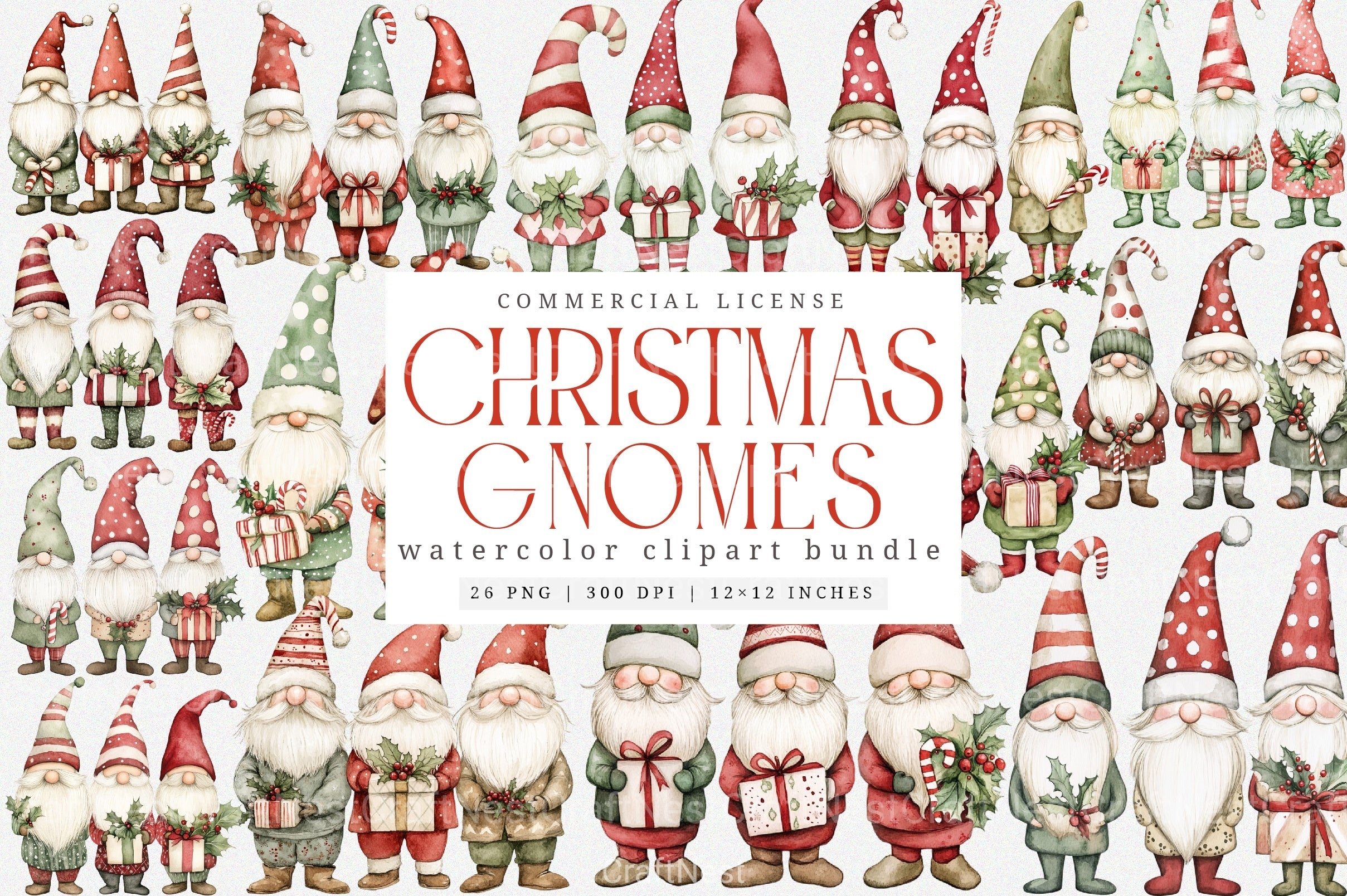 Christmas Gnomes Clipart Bundle: Cute Xmas Gnome Digital Download - CraftNest - Digital Crafting and Art