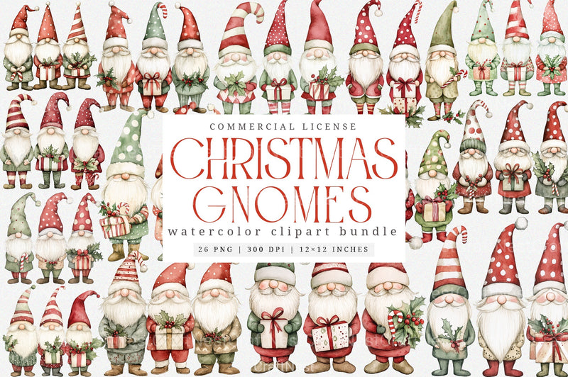 Christmas Gnomes Clipart Bundle: Cute Xmas Gnome Digital Download - CraftNest - Digital Crafting and Art