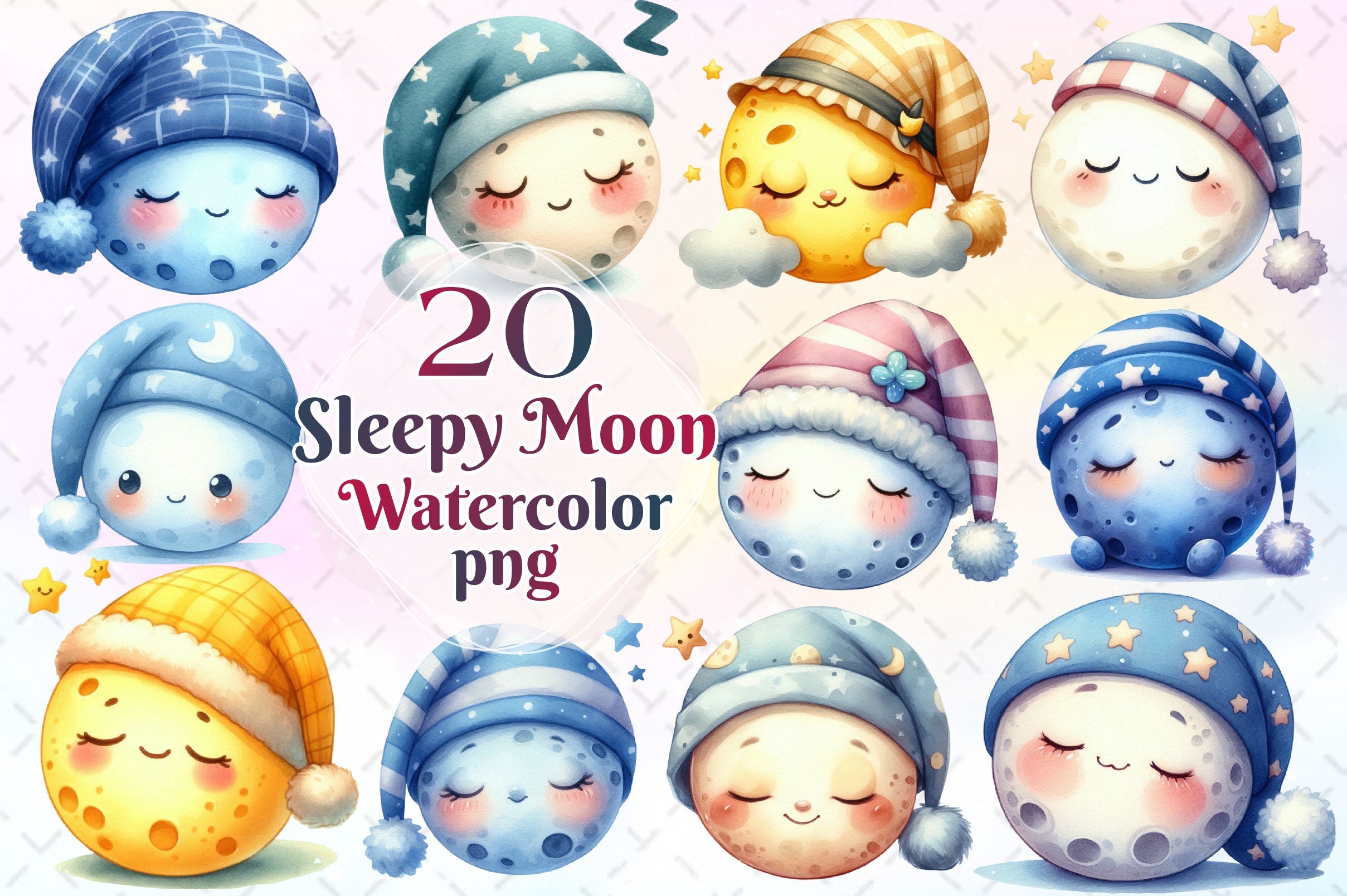 Sleepy Moon Clipart Bundle 2 - CraftNest - Digital Crafting and Art