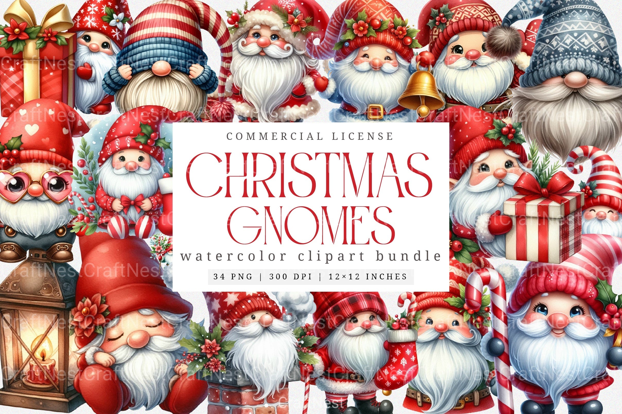 Christmas Gnomes Clipart Bundle: Red & White Festive Fun - CraftNest - Digital Crafting and Art