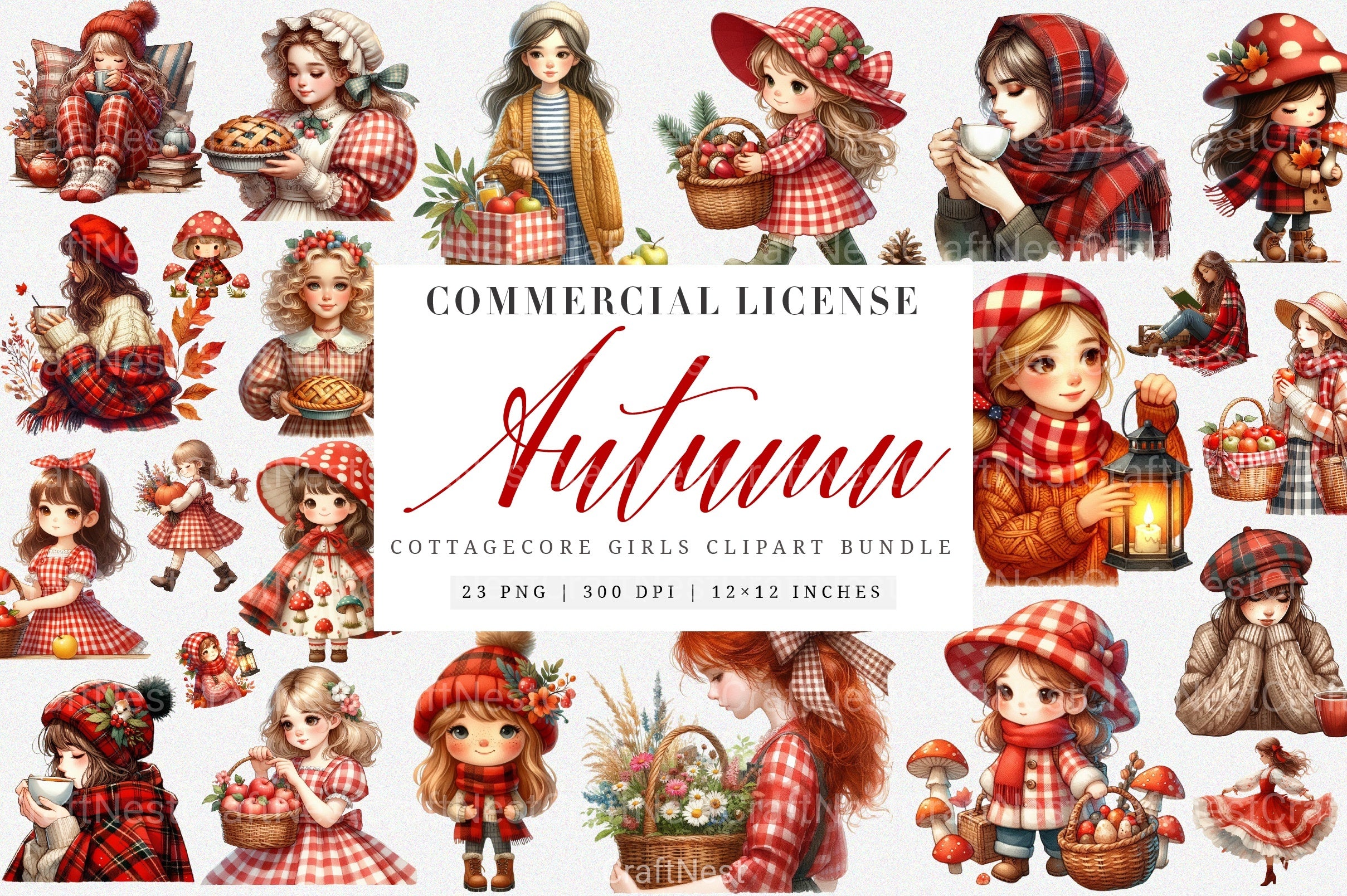 Cottagecore Autumn Girls Clipart Bundle - CraftNest - Digital Crafting and Art