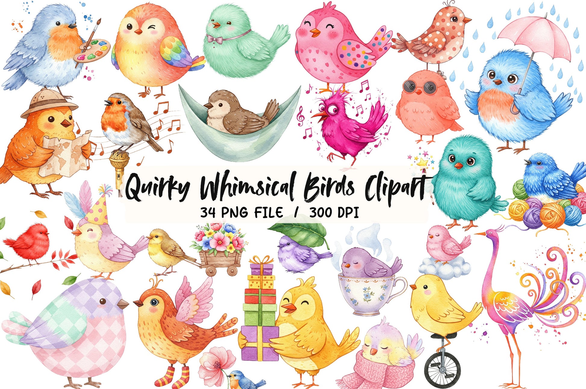 Whimsical Birds Clipart Bundle - CraftNest - Digital Crafting and Art